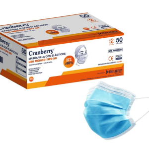 Mascarilla 3 Pliegues Uso Medico 50U Cranberry