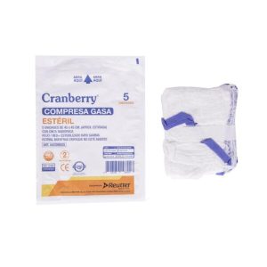 Compresa Gasa Estéril con hilo azul radiopaco 45 x 45 cm 5 unidades – Cranberry