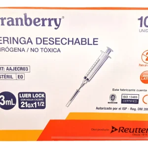 JERINGA 3ML 100 UNIDADES LUER LOCK CRANBERRY